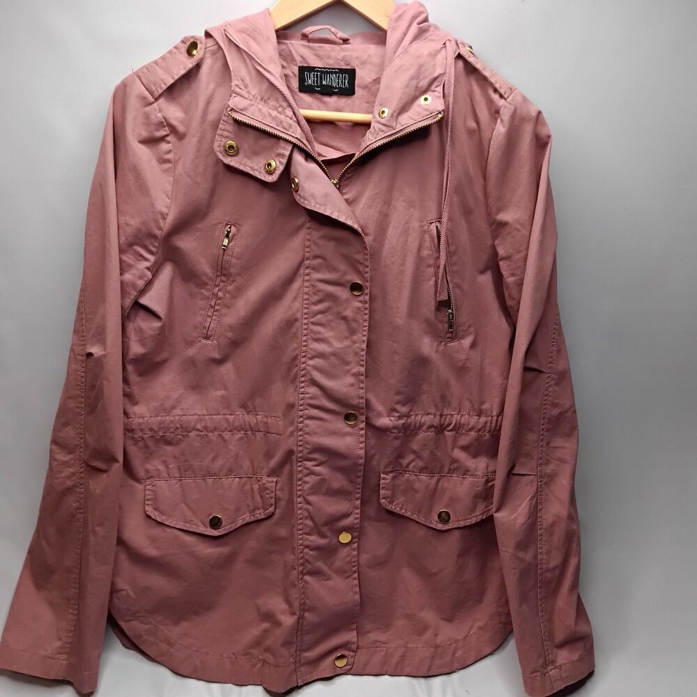 Sweet Wanderer Military Utility Anorak Hooded Jacket Women’s Size M Mauve Pink